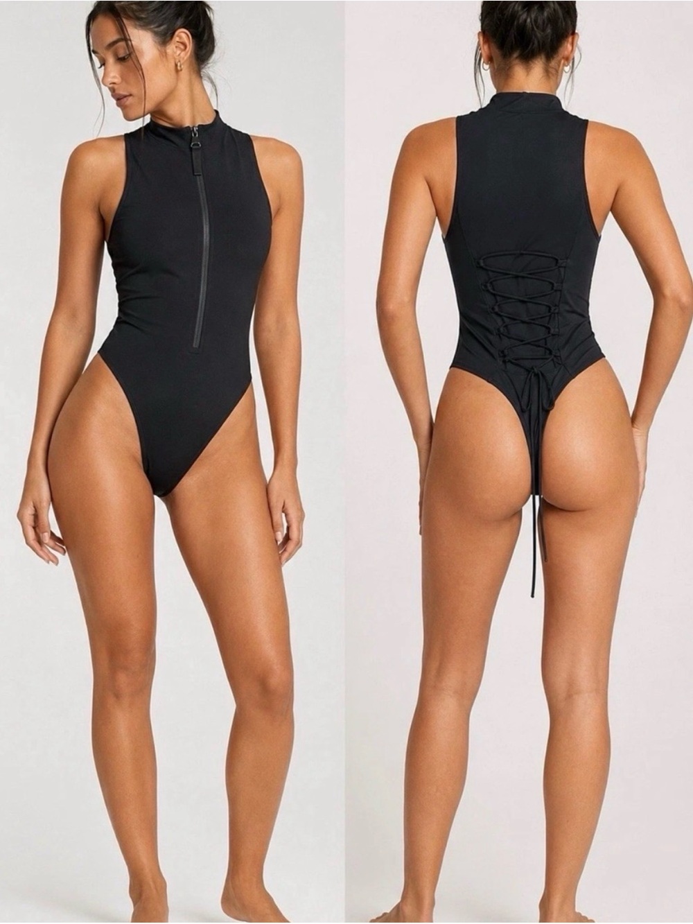 TA3 Sleeveless Surfy Thong One Piece Swimsuit Black M Short NWT